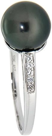 10K White Gold Tahitian Pearl and White Zircon Ring