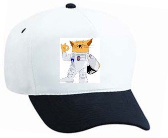 White Cap with cosmonaut, cat, astronaut, space, suit