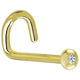Solid 14KT Yellow Gold Dome Genuine Diamond Left Nostril Screw - 20 Gauge