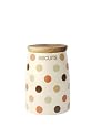 T&G Spot On Biscuit Jar in Cream Ceramic with Natural Earth Coloured Spot Design and Acacia Wood Lid