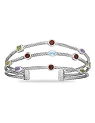Cable Cuff Bracelet Three Bands Rope Cuff Blue Topaz, Amethyst, Garnet, Citrine, Peridot