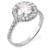 .925 Sterling Silver Engagement Ring, High Quality Round-Cut Colorless Cubic Zirconia Center Stone and Pave Setting Round-Cut Side Stones