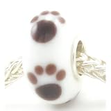 Sterling Silver Puppy Dog Paw Print Murano Style Handmade Lampwork Glass Bead Charm