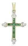 14K Yellow Gold Emerald and Diamond Cross Pendant