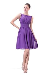A-line Bateau Neck Cocktail Knee Length Short Open-Back  Fitted Chiffon  Dress With Ruffles