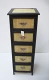 5 DRAW WICKER BATHROOM LIVING STORAGE UNIT CABINET AN203-427A (DARK BROWN/GREEN L32xW32xH91cm)