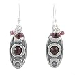 Oval Triple Moon and Rede Inscription Earrings with Garnet Gemstone Beads and Stone in Sterling Silver, #8186