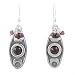 Oval Triple Moon and Rede Inscription Earrings with Garnet Gemstone Beads and Stone in Sterling Silver, #8186