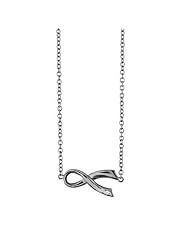 Cancer Awareness Sideways Horizontal Ribbon CZ in Sterling Silver 17"