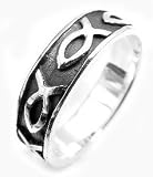Christian Fish Antiqued Sterling Silver Ring (Size 7,8,9,11,12,13)