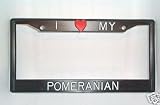 Black Plastic I Love My Pomeranian License Plate Frame