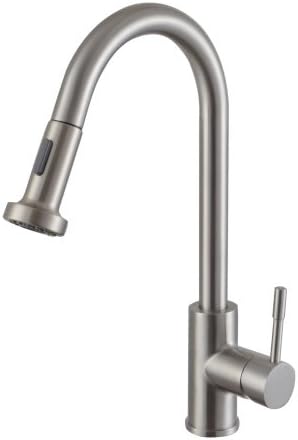 WFU® N2701 Single Handle High Arc Pull Down Kitchen Sink Faucet with Swivel Spout and Multifunctional Spray Nozzle - Brushed Nickel