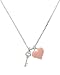 Small Clear AB Swarovski Crystals Oval Key and Pink Heart Charm Necklace