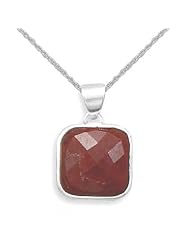 Ruby Rough-Cut Square Sterling Silver Necklace with Rope Chain