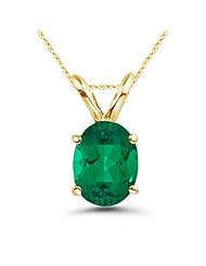 0.40 Cts of 6x4 mm AAA Oval Russian Lab Created Emerald Solitaire Pendant in 14K Yellow Gold