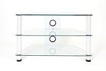 Demagio DM021-WG- Clear Glass and White Column Stand for LCD and Plasma TV - 800mm Wide, Recommended for Screen Sizes up to 32"