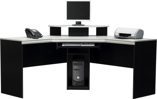 "L" Work Center in Alumicast Gray and Black By Ameriwood Furniture