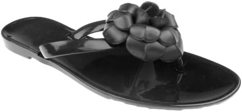 Capelli New York Jelly Hooded Upper Thong And Flower On Rose Jelly Outsole Ladies Flip Flop Black 6