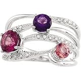 14K White Gold Genuine Amethyst, Rhodolite, Garnet, Pink Tourmaline & Diamond Ring Size 6