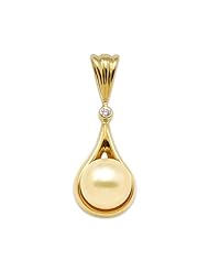 South Sea Golden Pearl Pendant with Diamond in 14K Yellow Gold (11-12mm)