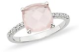 3 7/8 Carat Rose Quartz & Diamond 14K White Gold Ring