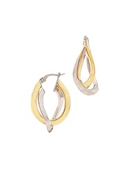 Polished Knife Edged Double Oval Hoop Earrings in 14K Two-Tone Gold