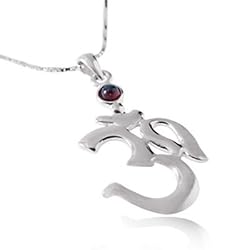 Sterling Silver Yoga, Aum, Om, Ohm, India Symbol with Amber Stone Pendant Necklace for Women and Men