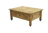 Corona Coffee Table Wooden 1 Drawer Solid Distressed Waxed finish Mexican Pine Chunky