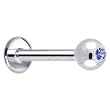 16 Gauge 3/16" 3mm -Solid 14KT White Gold 1.5mm Genuine Blue Sapphire Internally Threaded Tragus