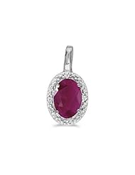 10k White Gold Oval Ruby And Diamond Pendant with 16" Chain
