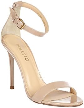 Poletto - Women's Handmade 100% Genuine Patent Leather Evening High Heels Open Toe Ankle Strap Platform Stiletto Pumps Sandals NUDE7.5