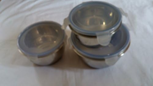 Star Crafts 3PC Lock N Lock Stainless Steel Storage Bowl Set With Locking Plastic Lids