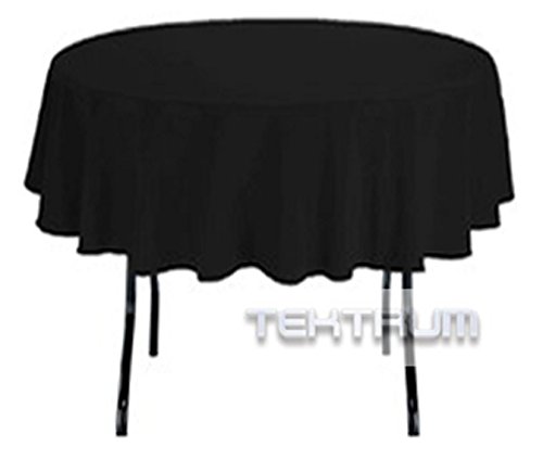 TEKTRUM 70 INCH ROUND POLYESTER TABLECLOTH - THICK/HEAVY DUTY/DURABLE FABRIC (Black)