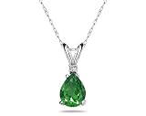 7X5mm Pear Emerald and Diamond Stud Pendant in 14K White Gold