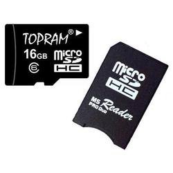 TOPRAM 16GB 16G microSD microSDHC Memory Card Class 6 with Memory Stick Pro Duo MSPD Adapter - TRmicroSD_C6_16G8A