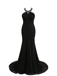 Sexy Mermaid Chiffon Beaded Backless Lace Evening Dress/Prom Dress/Party Dress  with a Brush/Sweep Train 