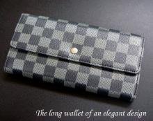★黒チェック柄ボタン長財布★BH-674★カード収納多数