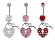 GEM HEART LOCKET AND SILVER KEY BELLY RING