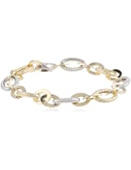14k Italian Two-Tone Yellow and White Gold Fancy High Polished and Twisted Oval Link Bracelet, 7.5"