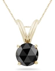 1/4 (0.21-0.27) Cts Round Rose Cut AAA Black Diamond Solitaire Pendant in 14K Yellow Gold