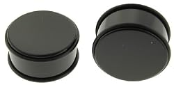Large Gauge - 25mm/ 1in - Super Acrylic Solid Plain Plug - Black - Sold as a Pair