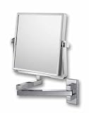 Wall Mount Double Arm Square 3X/1X Magnifying Mirror , Brushed Nickel