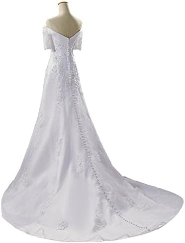 Tivansi Women's Sweetheart Lace Wedding Dresses Bridal Gwon with Sleeves Size 16 US White