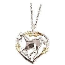 Pretty! Diamond-cut Black Hills Gold Sterling-Silver Heart/Horse Pendant