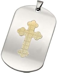 Stainless Steel Dog Tag Pendant with 10kt Yellow Cross Inlay
