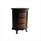 Three Drawer Wooden Oval Chest in Brown