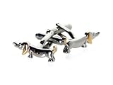 Hotdog Dachshund Dog Silver and Gold Cufflinks with Presentation Box