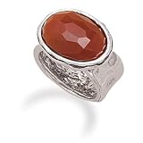 Oxidized Ring with Oval Faceted Carnelian