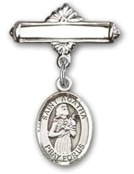 Sterling Silver Baby Badge with St. Agatha Charm and Polished Badge Pin