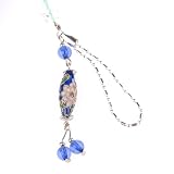 Hand Crafted Cellular Phone Charm - Bead Tube - Blue w/ flower